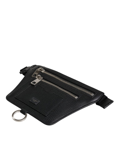 Black Calfskin Logo Plaque Belt Waist Men Fanny Pack Bag