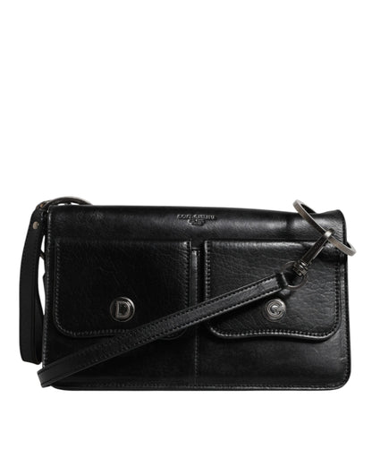 Black Leather Logo Purse Shoulder Crossbody Bag