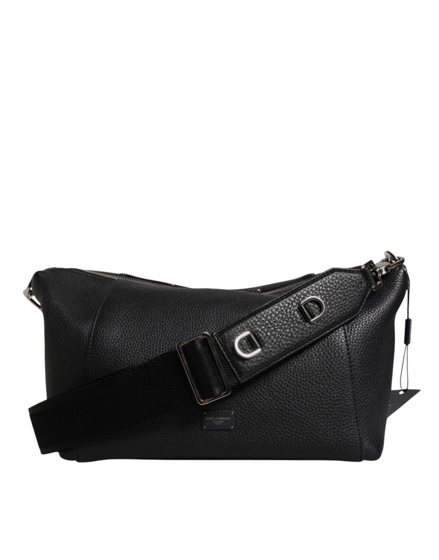 Black Leather Logo Plaque Shoulder Crossbody Bag