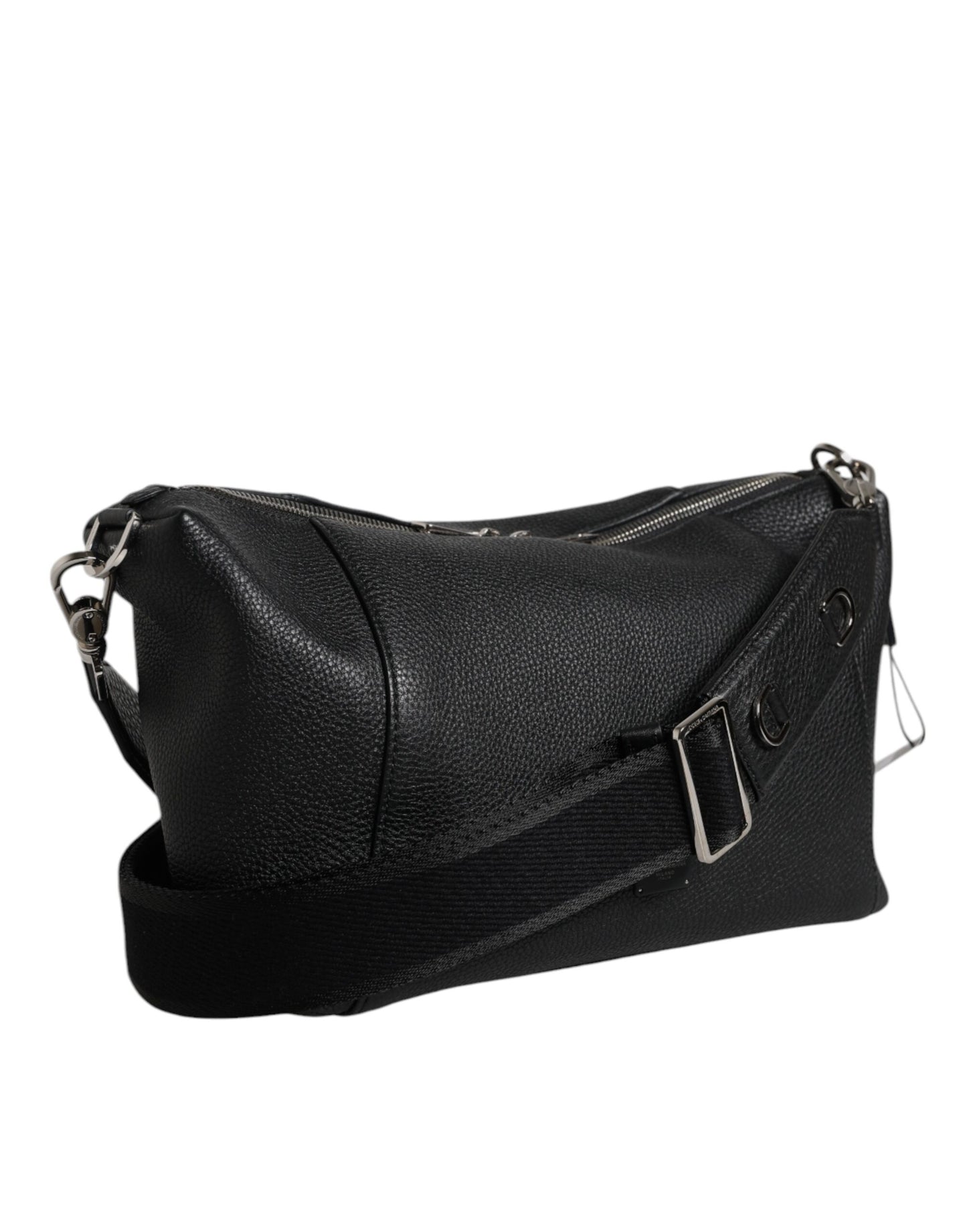 Black Leather Logo Plaque Shoulder Crossbody Bag