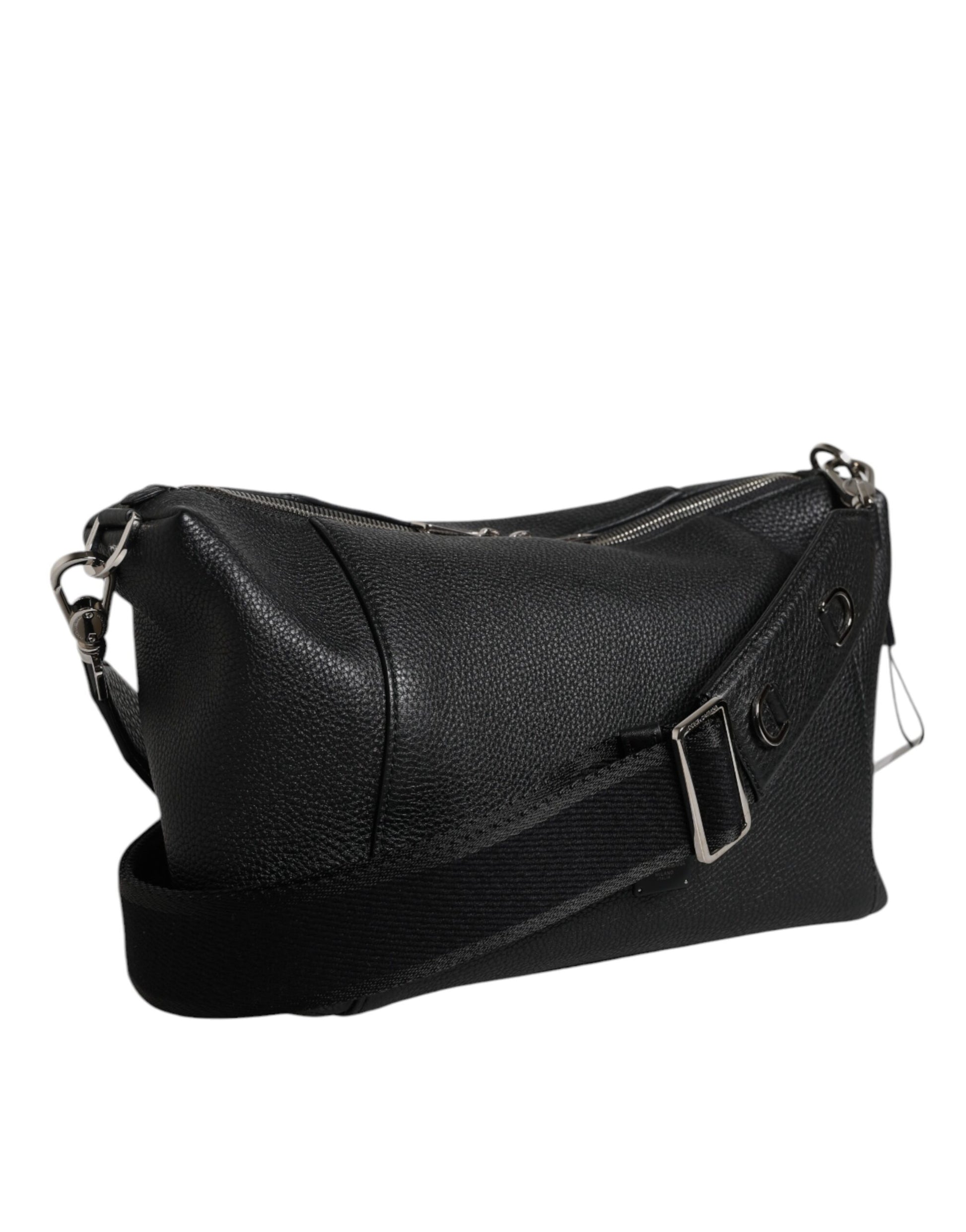 Black Leather Logo Plaque Shoulder Crossbody Bag