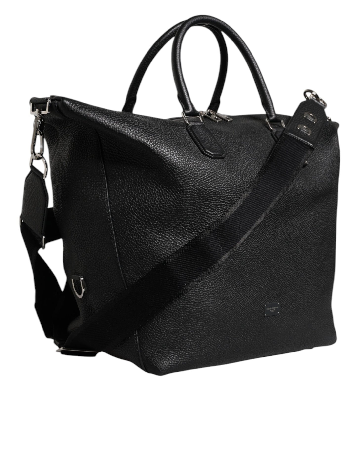 Black Calfskin Leather Hand Shoulder Duffle Bag