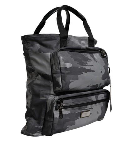 Gray Camo Cotton Multiple Compartments Tote Bag