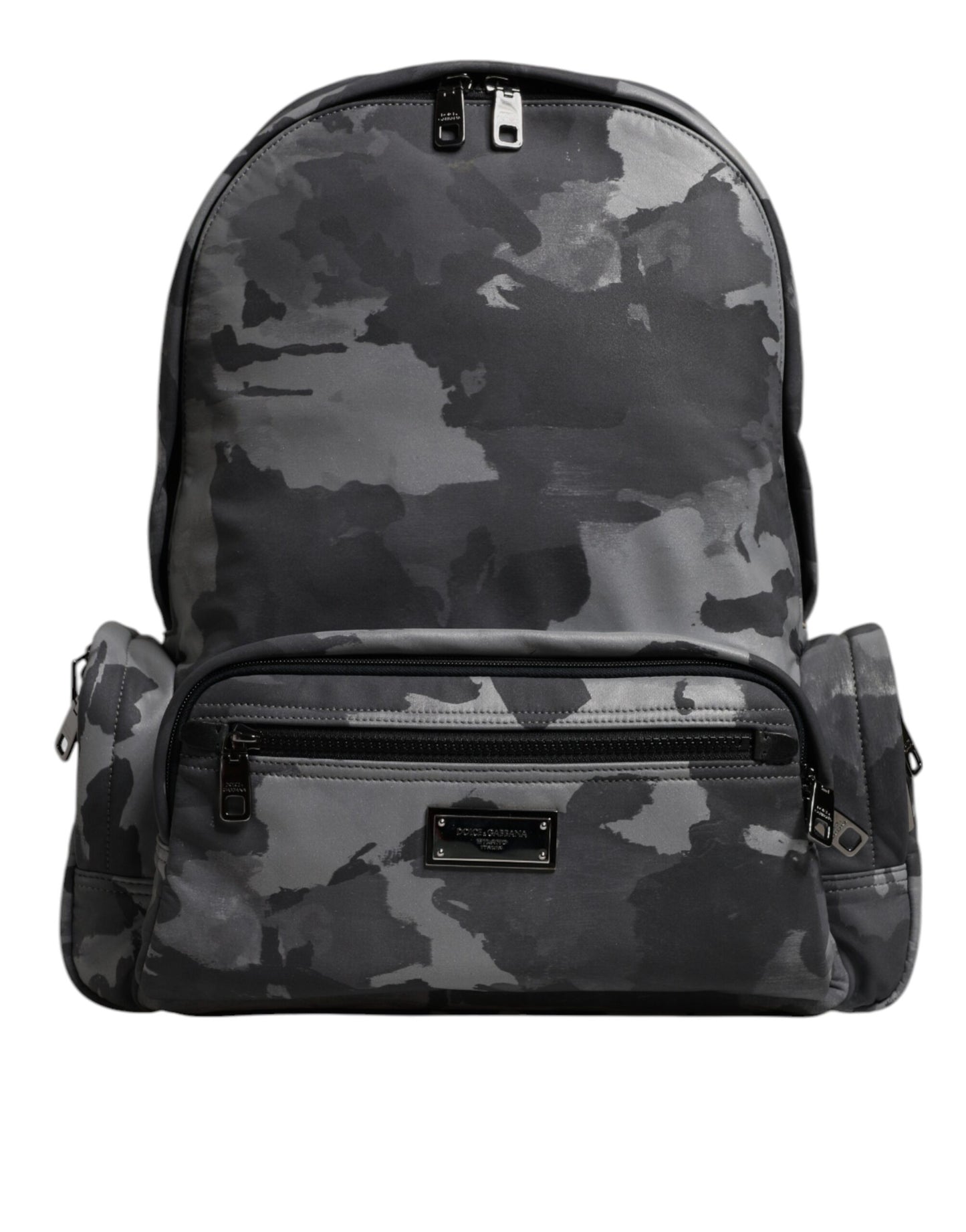 Gray Cotton Camouflage Logo Plaque Backpack Bag