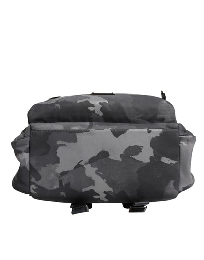 Gray Cotton Camouflage Logo Plaque Backpack Bag