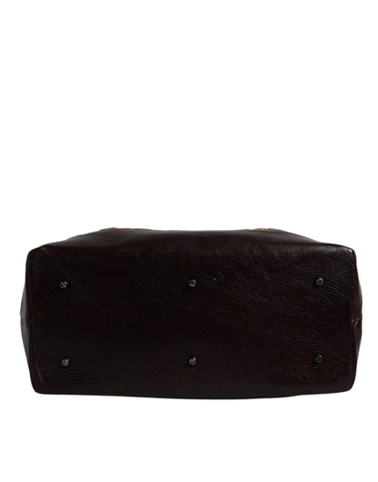 Beige Maroon Velvet Leather Jacquard Travel Handbag Bag