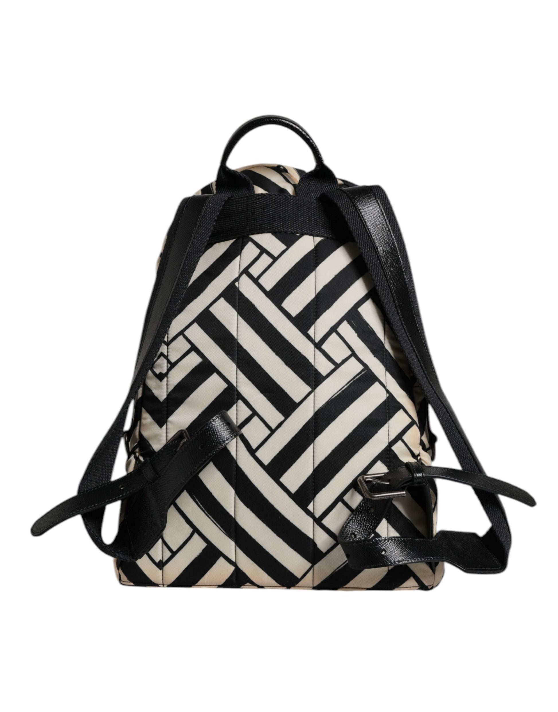 Black White Nylon Leather Travel Back Pack Bag