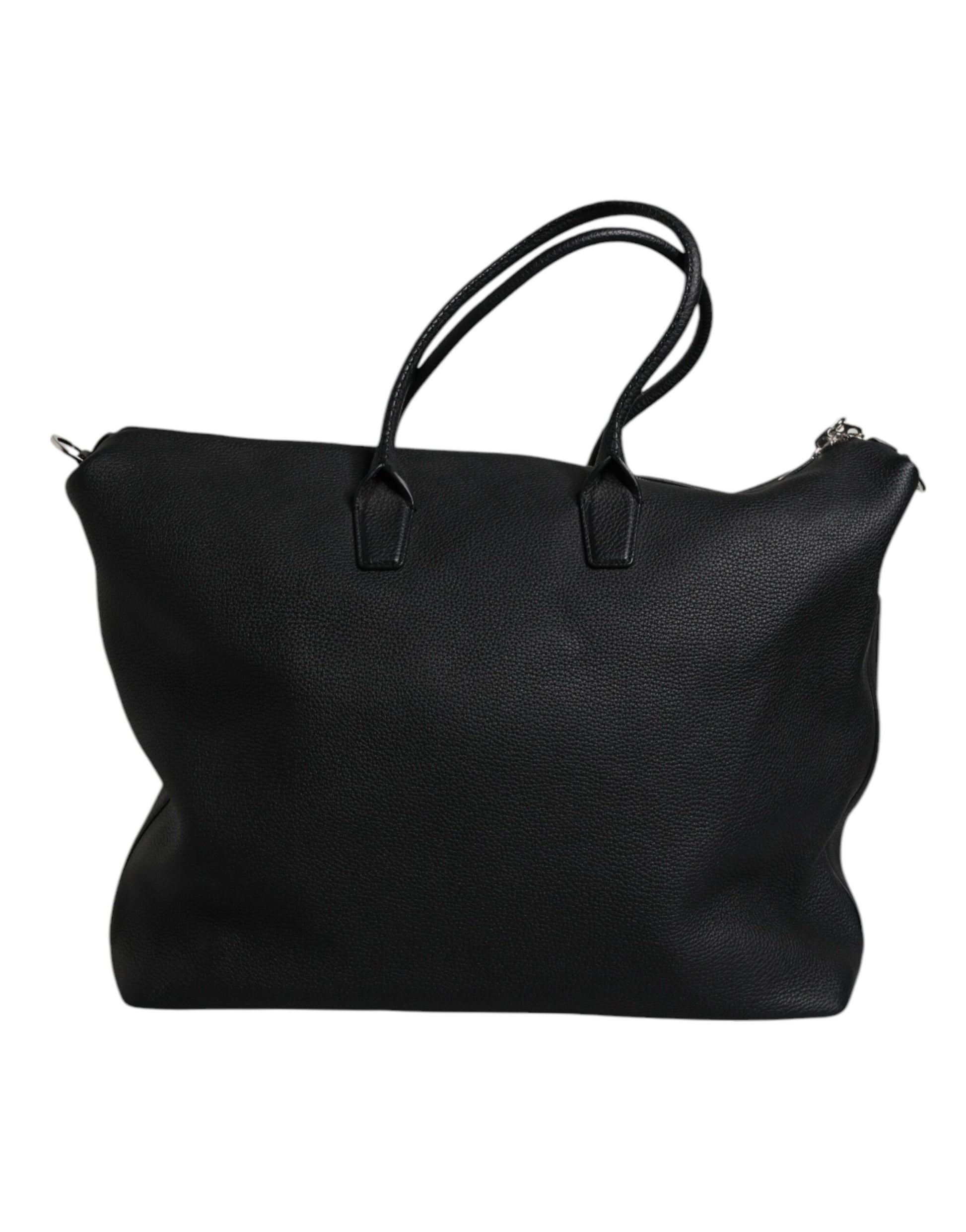 Black Calfskin Leather Hand Shoulder Duffle Bag