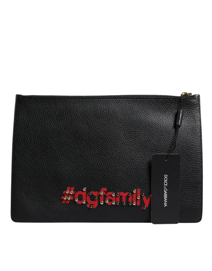 Black #DGFamily Embellished Leather Clutch Bag