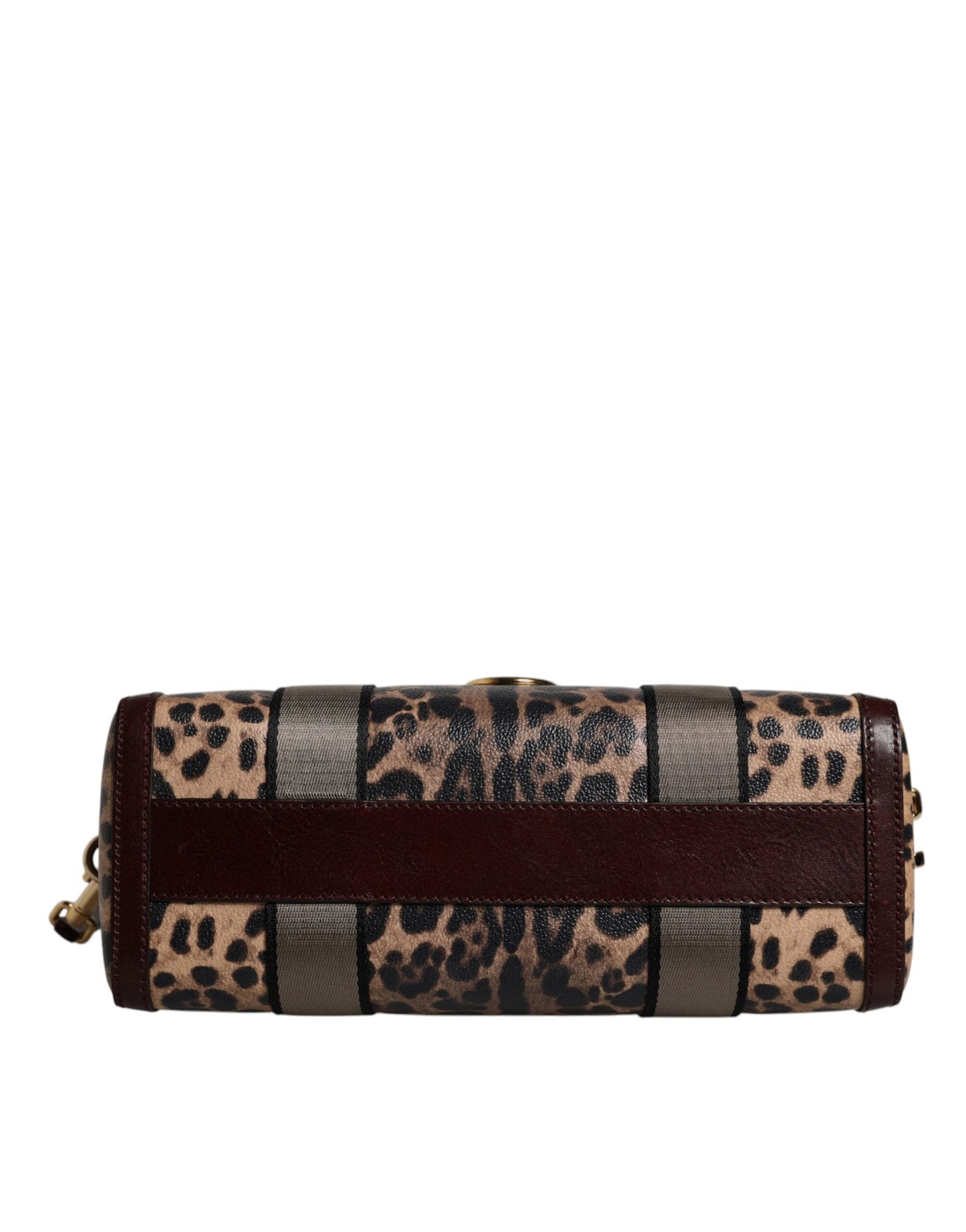 Brown Leopard Leather Shoulder Strap Duffle Bag