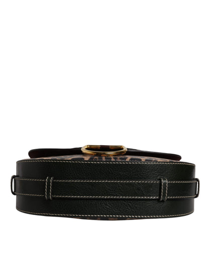 Black Brown Leopard Leather Shoulder Strap Bag