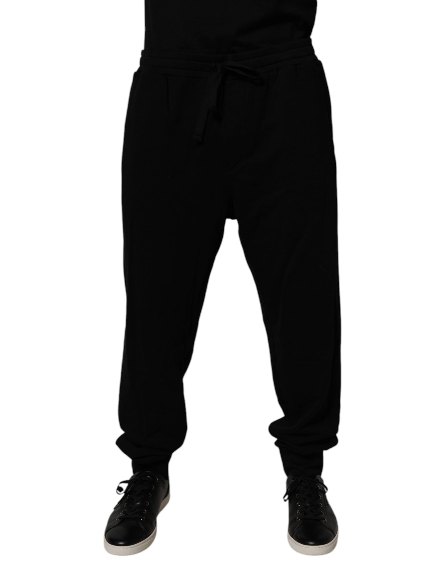 Black Cotton Crown Logo Jogger Pants