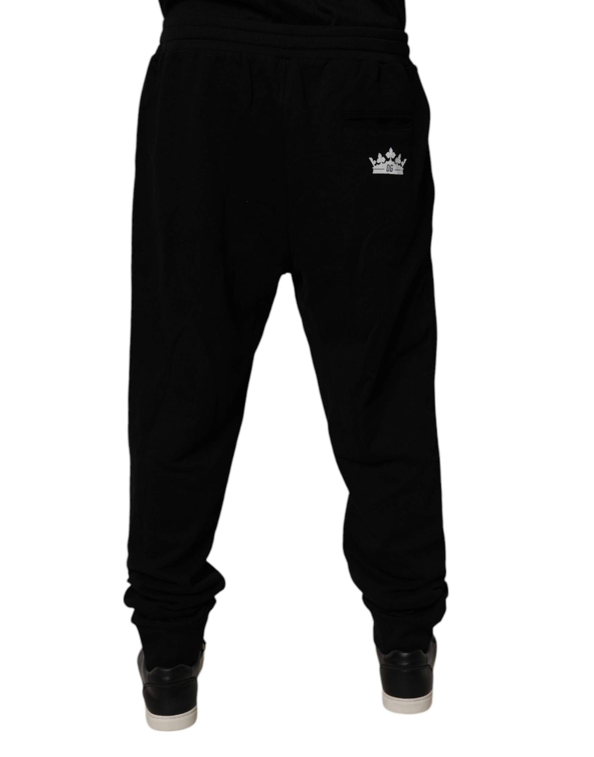 Black Cotton Crown Logo Jogger Pants