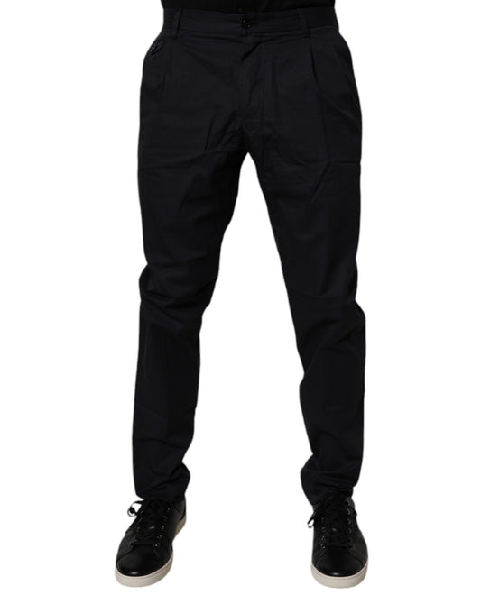 Dark Blue Cotton Tapered Formal Pants