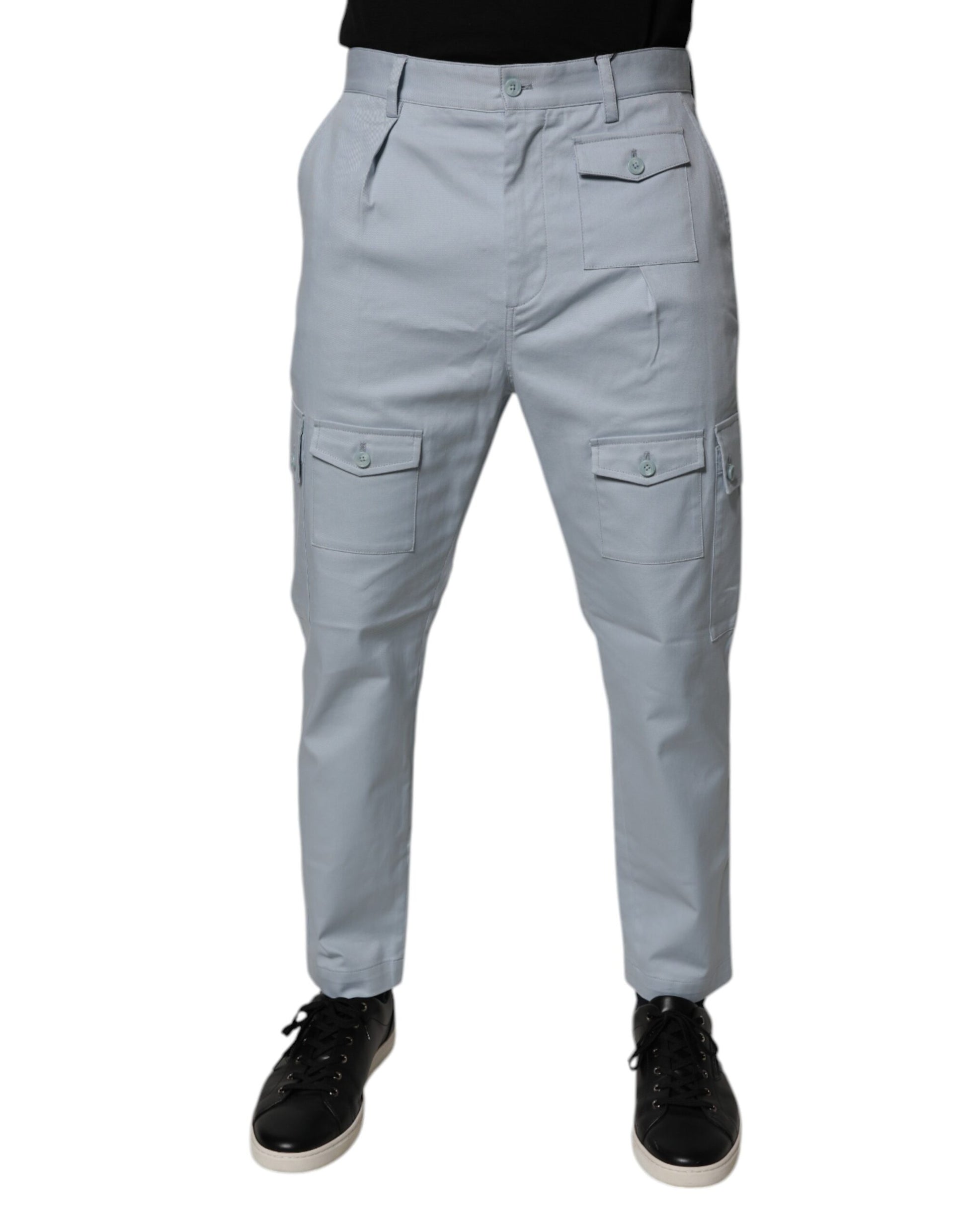 Light Blue Cotton Cargo Tapered Pants