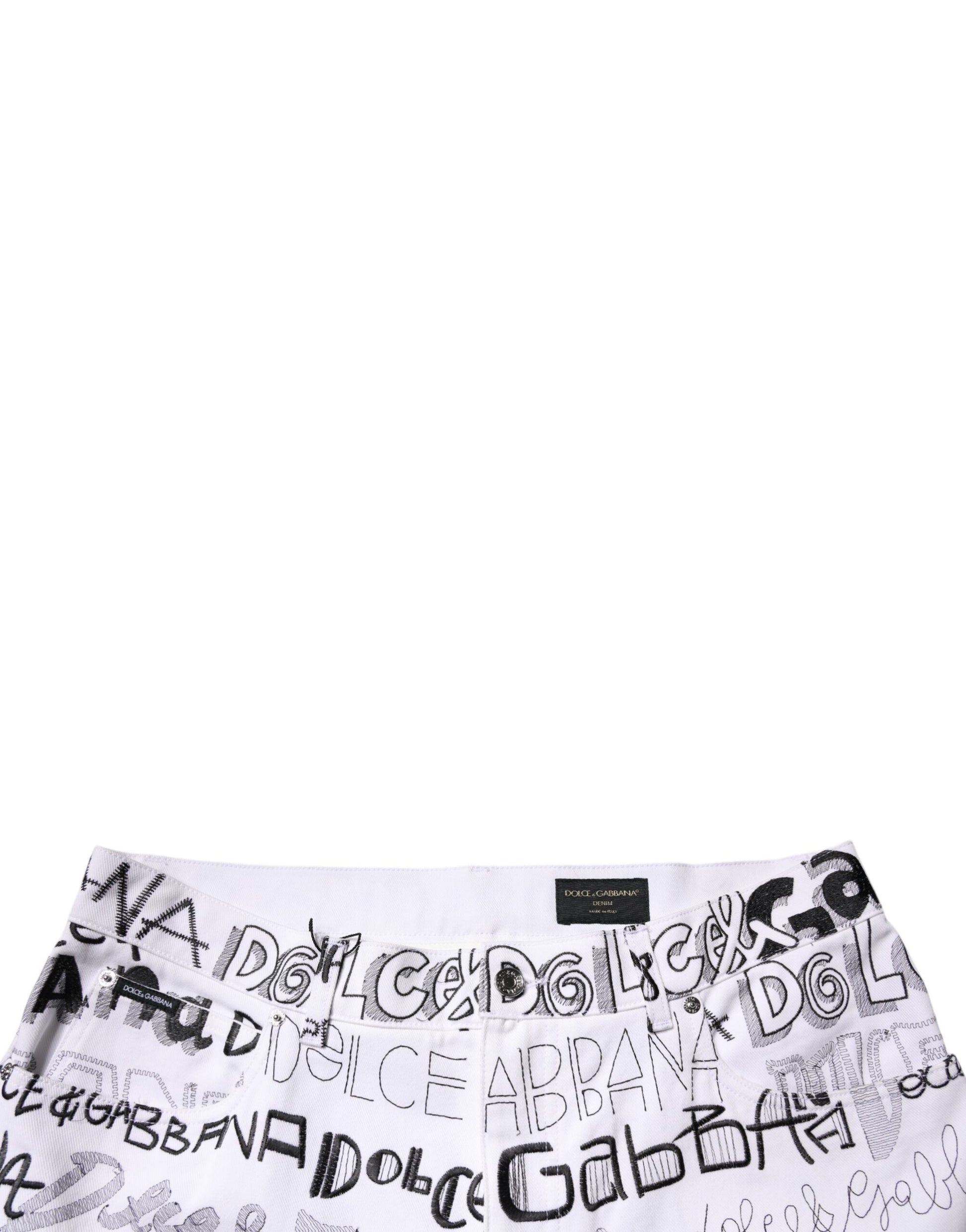 White Logo Print Straight Men Denim Jeans