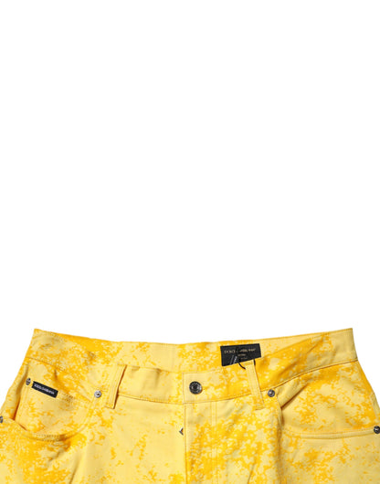 Yellow Tie Dye Cotton Straight Denim Jeans