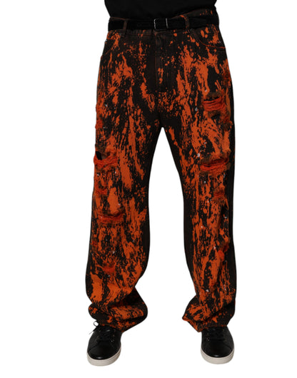 Black Red Tie Dye Cotton Straight Denim Jeans