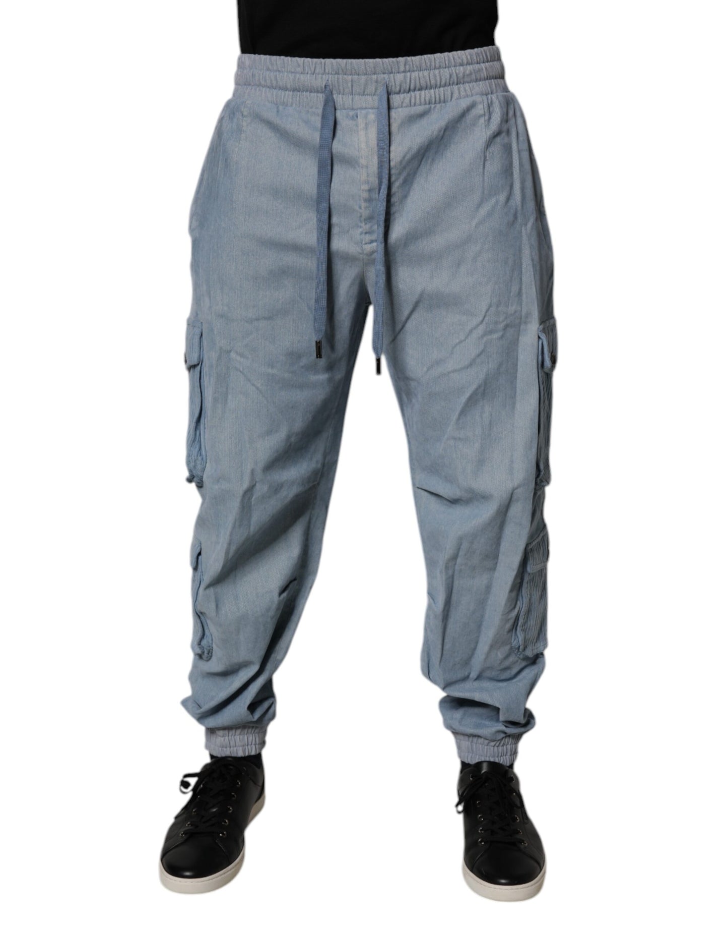 Light Blue Cotton Jogger Cargo Men Denim Pants