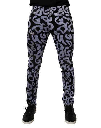 Black Logo Monogram Cotton Skinny Denim Jeans
