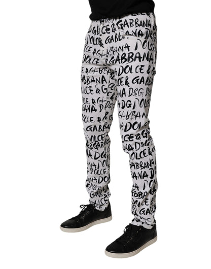 White Cotton Logo Print Skinny Denim Jeans