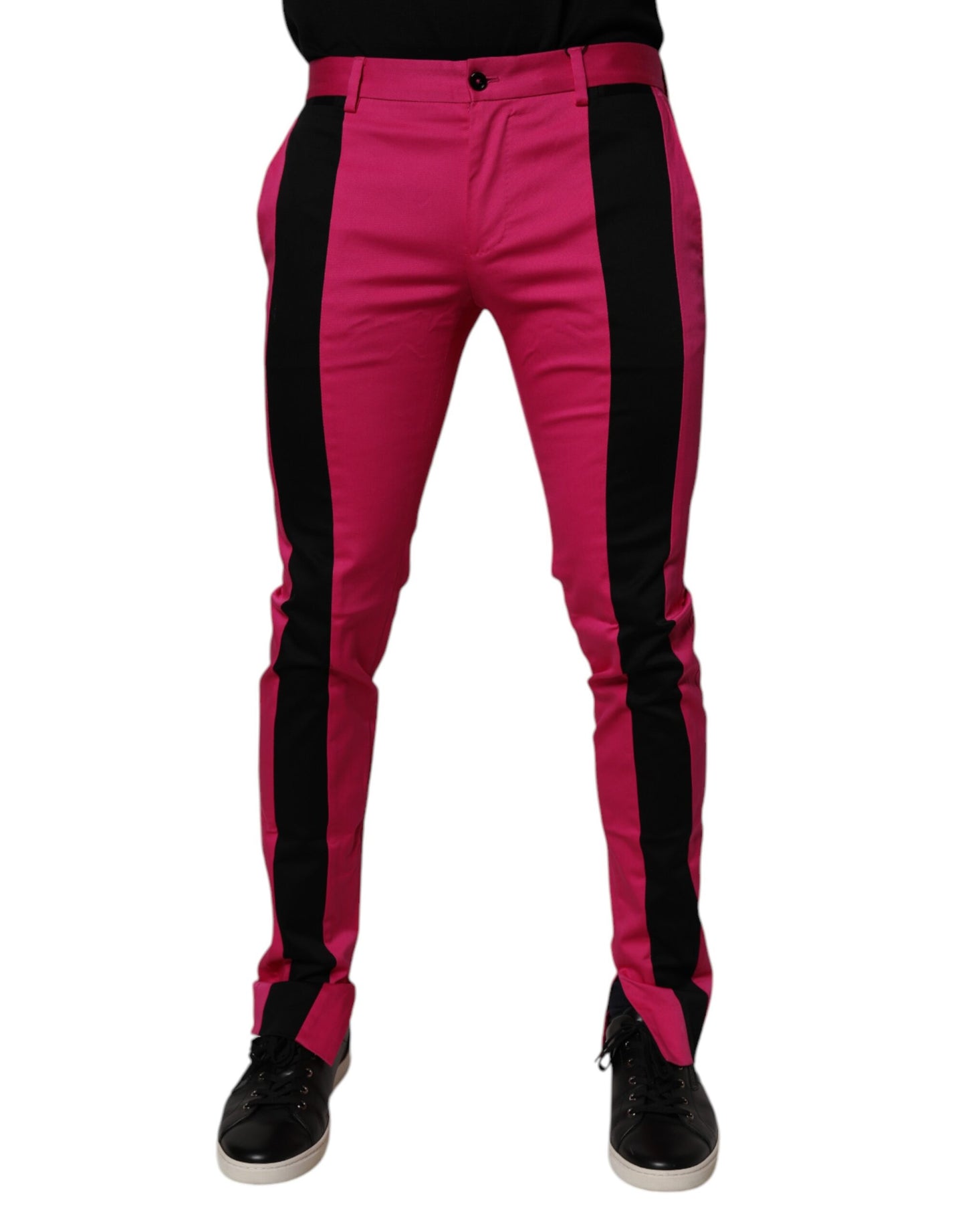 Pink Black Stripe Slim Fit Men Dress Pants