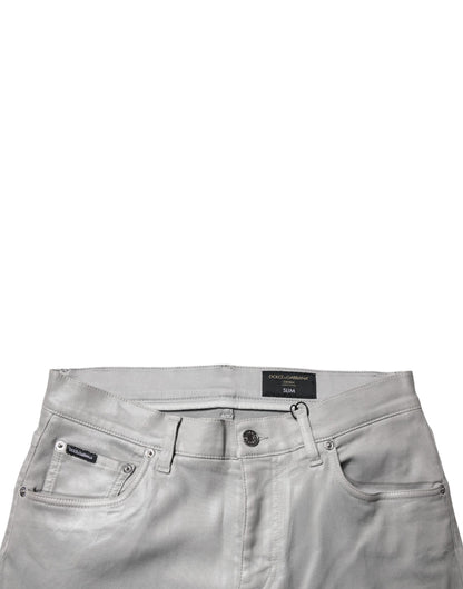 Gray Cotton Stretch Men Slim Fit Denim Jeans