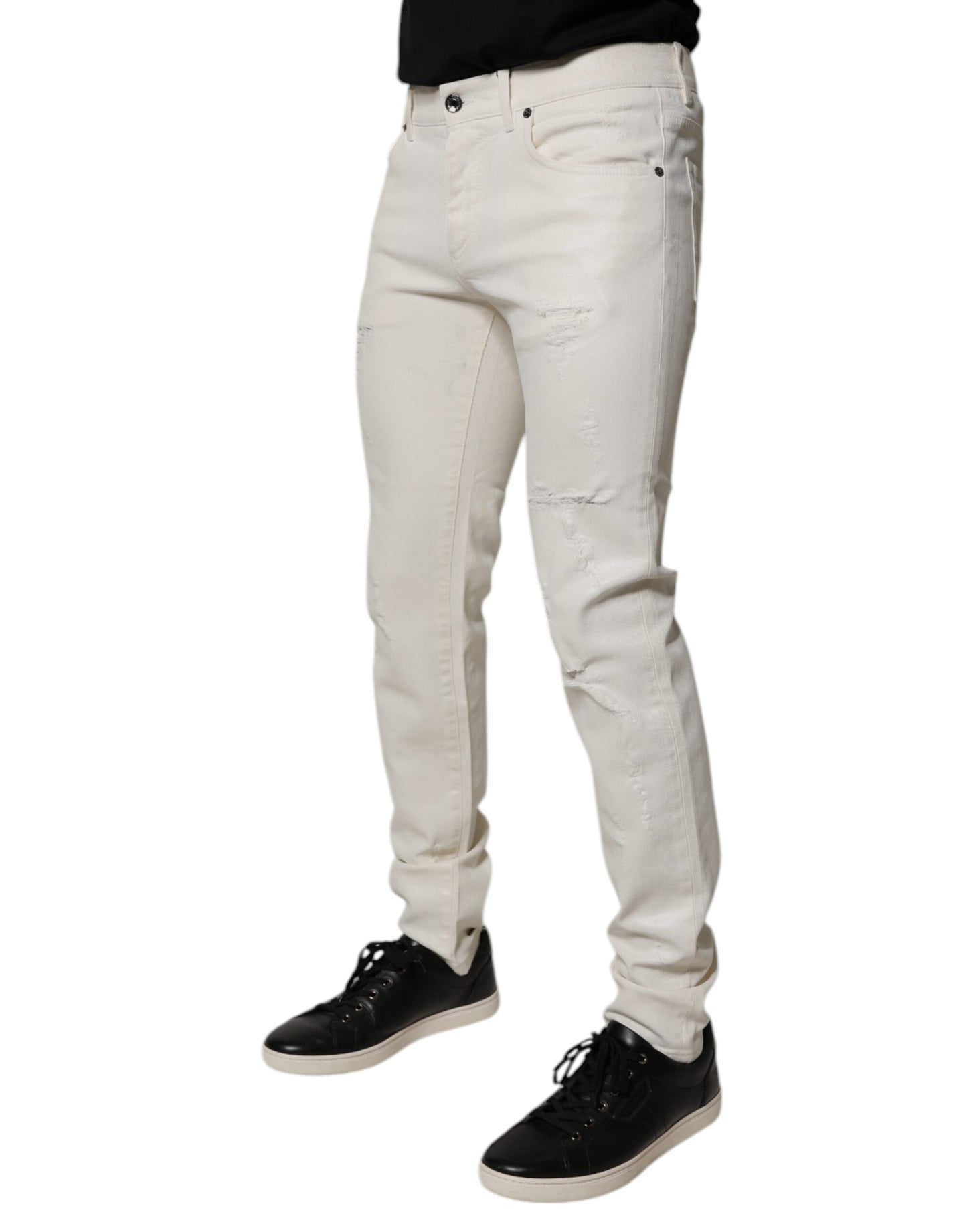 Off White Cotton Stretch Skinny Denim Jeans