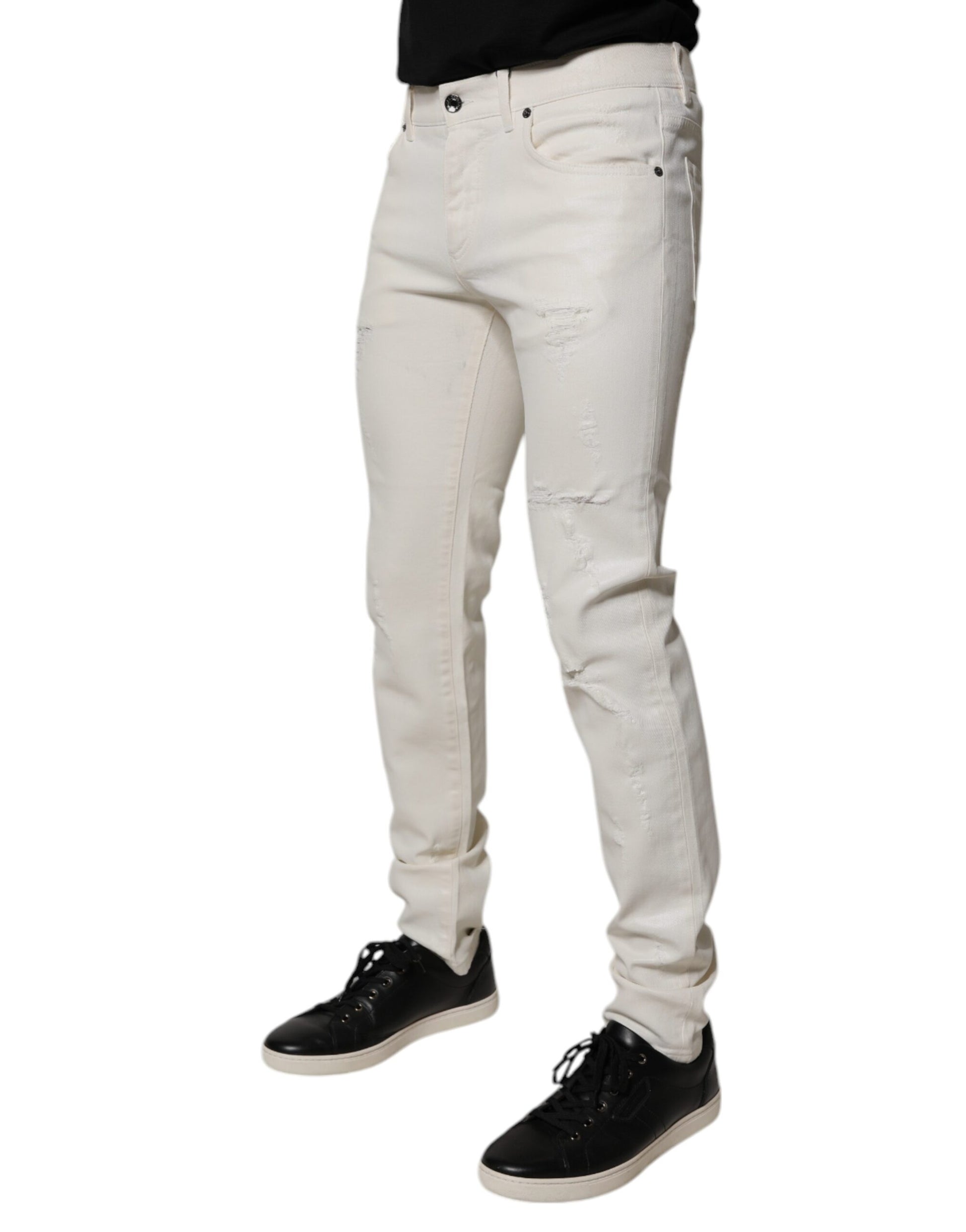 Off White Cotton Stretch Skinny Denim Jeans