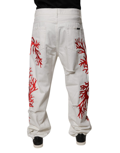 White Corals Tattered Straight Denim Jeans