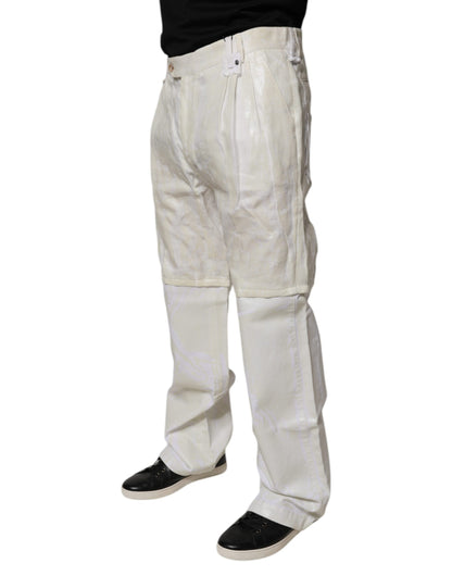 White Linen Mid Waist Straight Men Denim Jeans