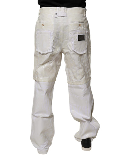 White Linen Mid Waist Straight Men Denim Jeans