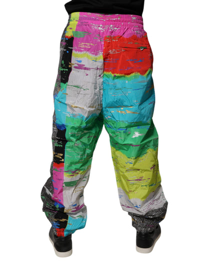 Multicolor Patchwork Mid Waist Sweatpants Pants