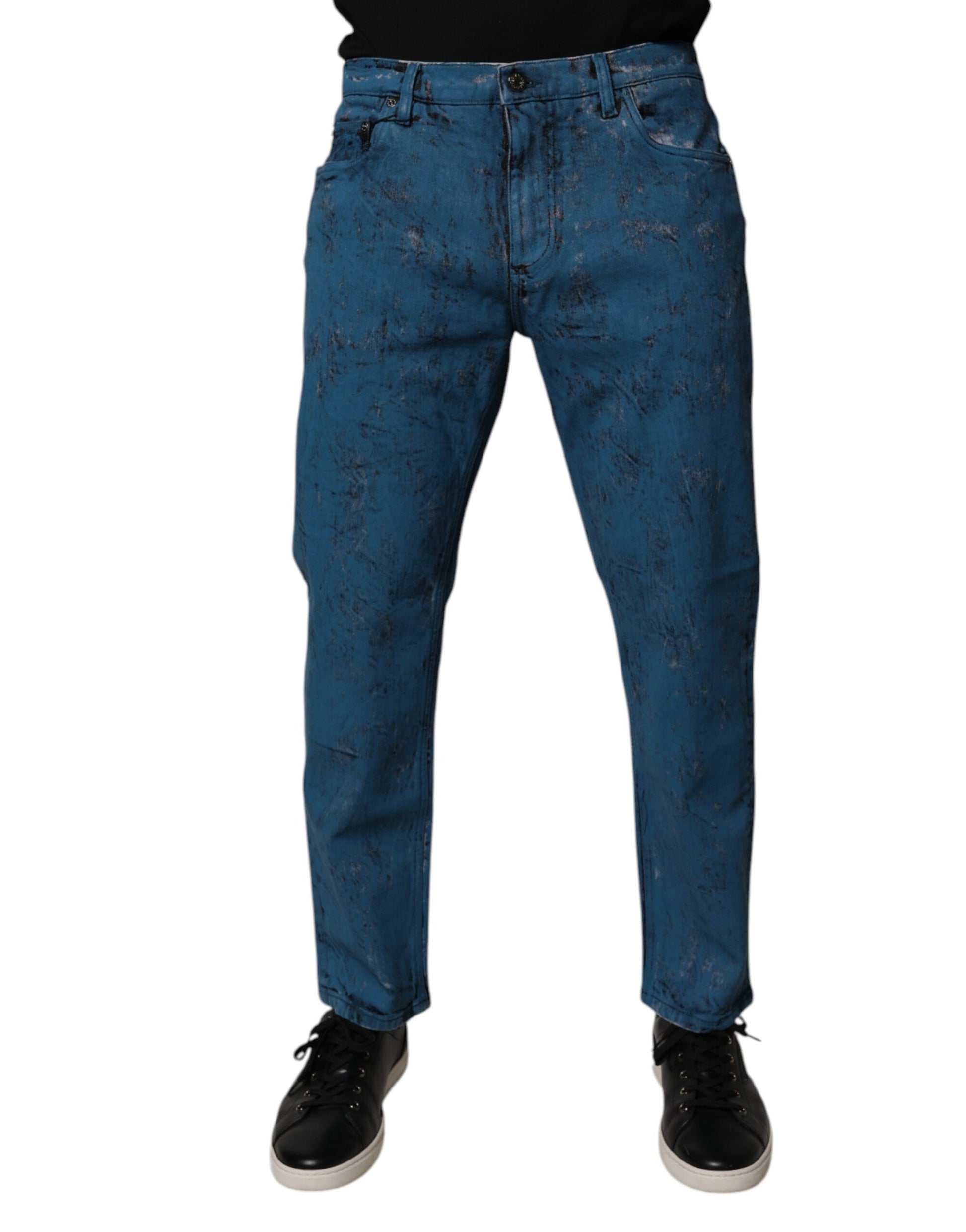 Blue Tie Dye Cotton Skinny Men Denim Jeans