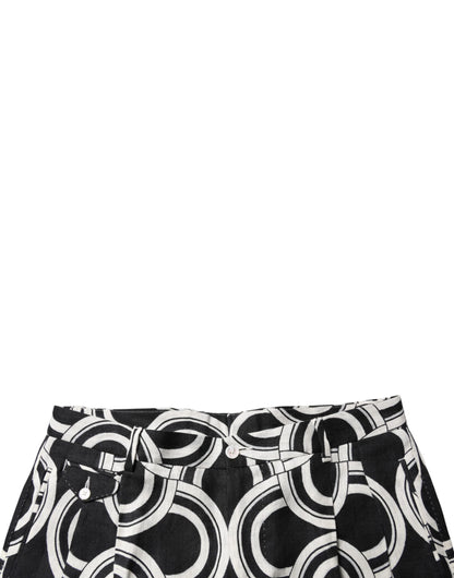 Black White Linen Bermuda Shorts