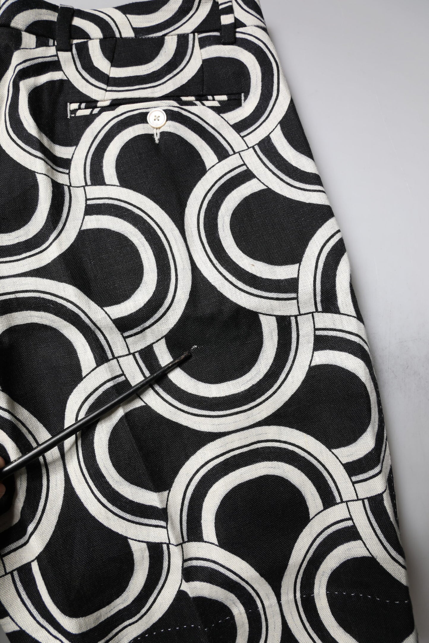 Black White Linen Bermuda Shorts