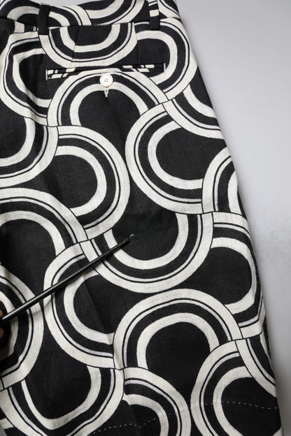 Black White Linen Bermuda Shorts