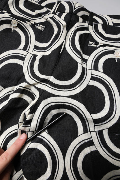 Black White Linen Bermuda Shorts