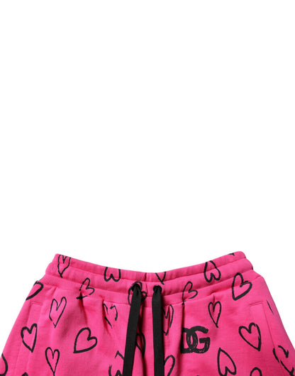Pink Cotton Heart Print Bermuda Shorts