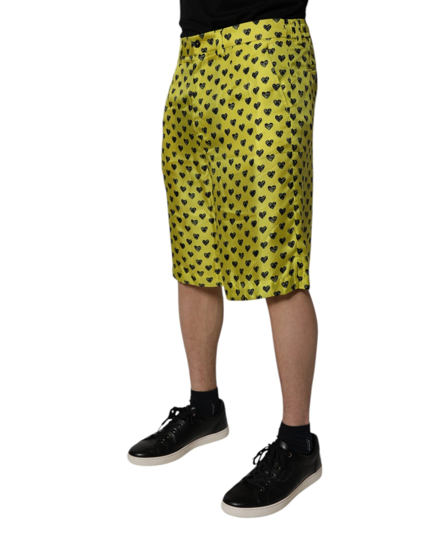 Green Silk Heart Print Bermuda Shorts