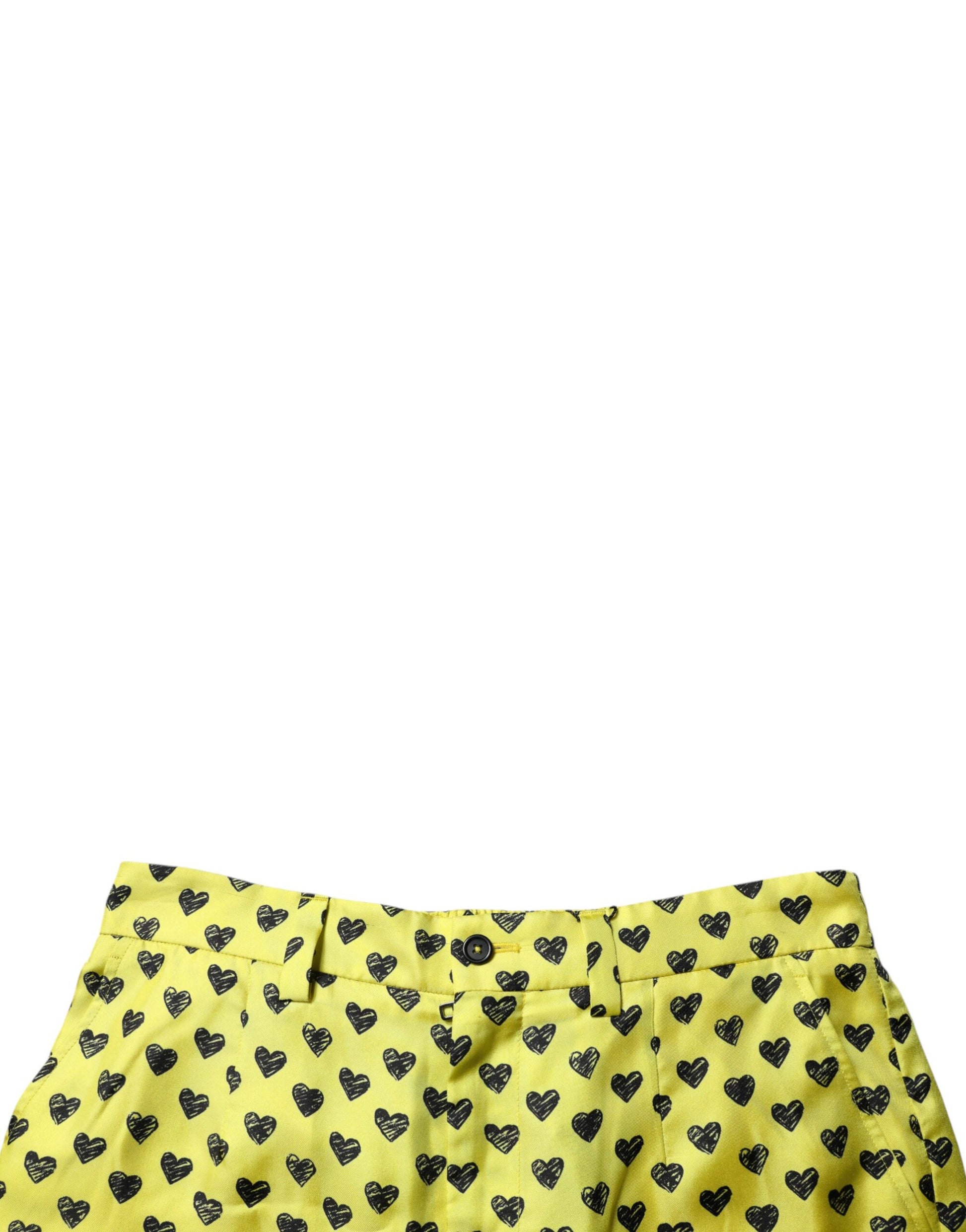 Green Silk Heart Print Bermuda Shorts