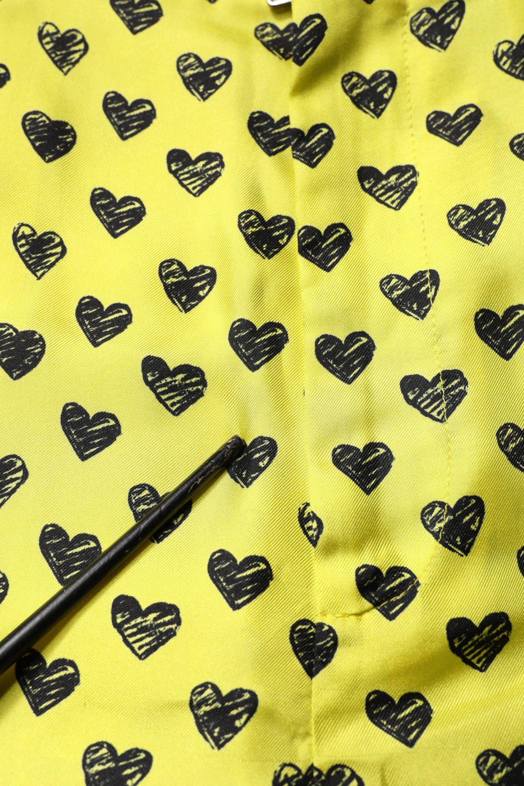 Green Silk Heart Print Bermuda Shorts