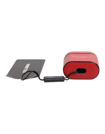 Red Calfskin Leather Logo Print Flip Holder Airpods Case