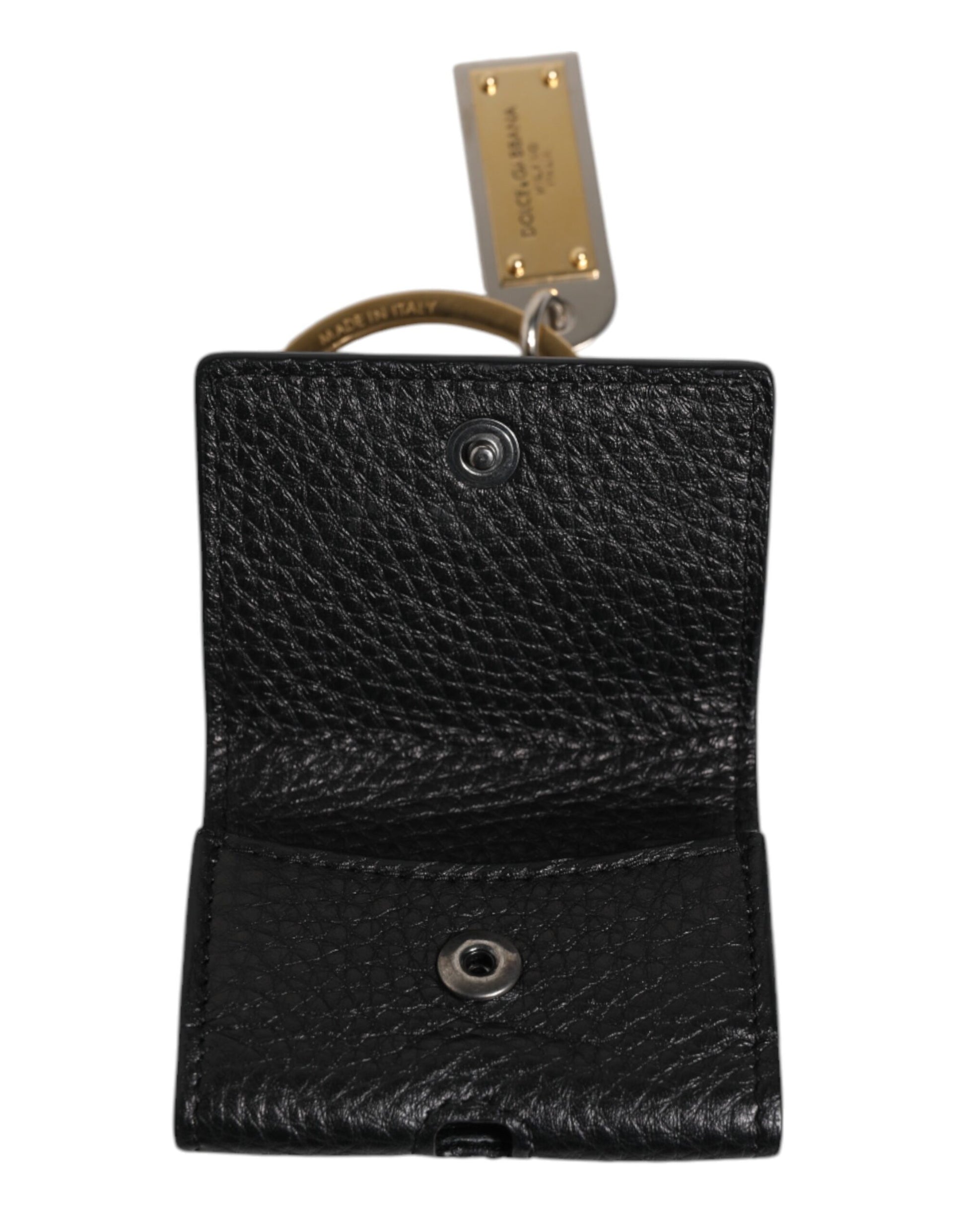 Black Leather Strap Gold Metal Logo Plaque Airpods Case