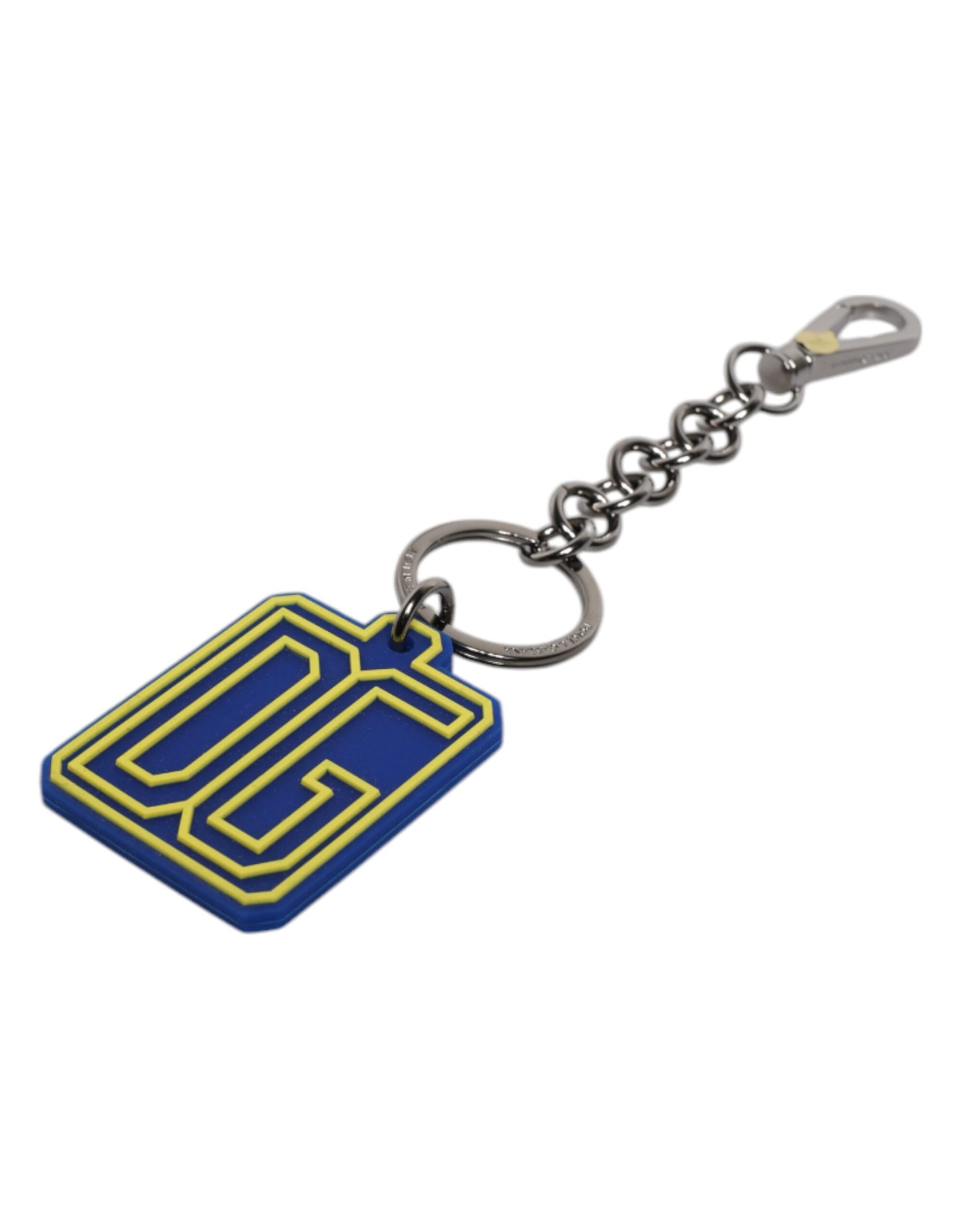 Blue Yellow DG Rubber Logo Silver Men's Keychain Keyring