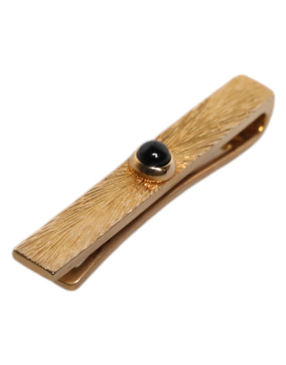Black Sapphire Gold Tone Brass Tie Clip Bar