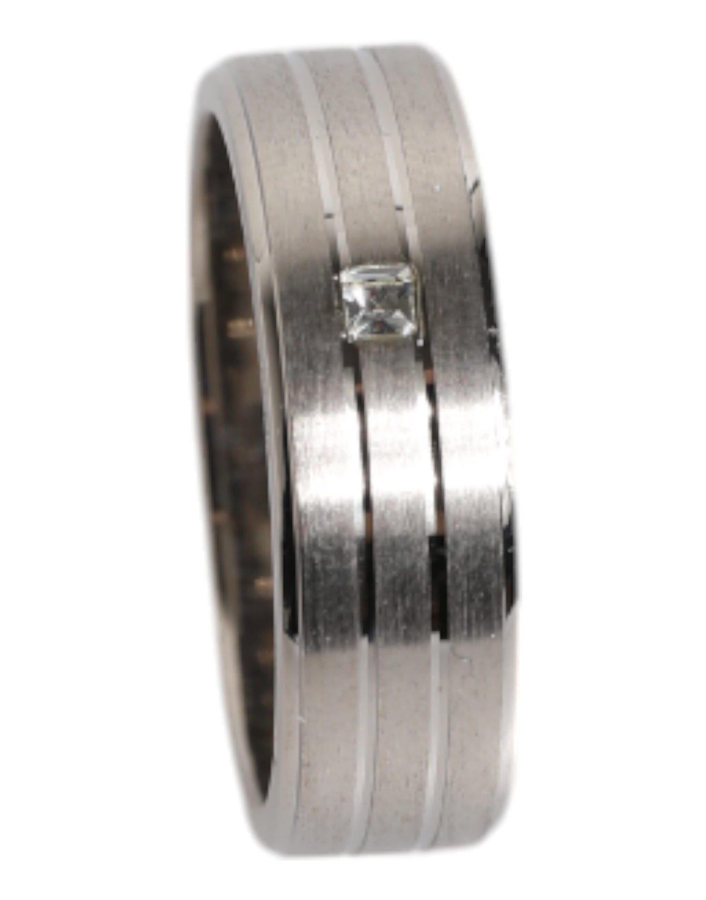 Silver Tone Brass Clear Crystal DG Logo Ring