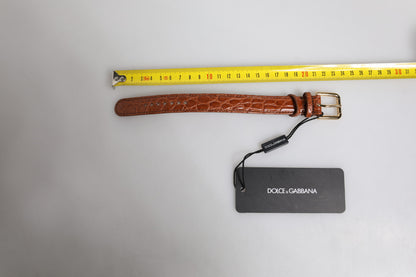 Brown Textured Leather Gold Metal Buckle Armband