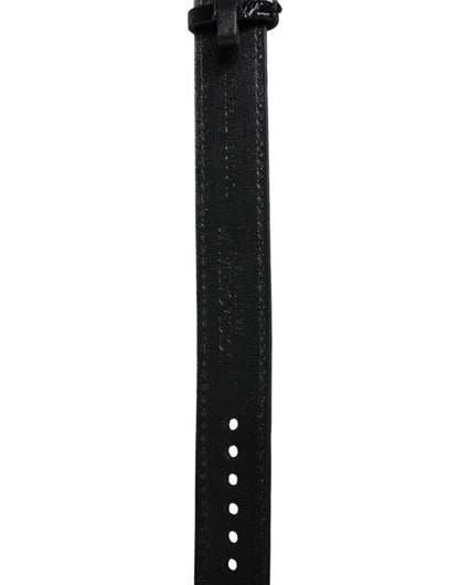 Black Exotic Leather Gold Tone Metal Buckle Armband