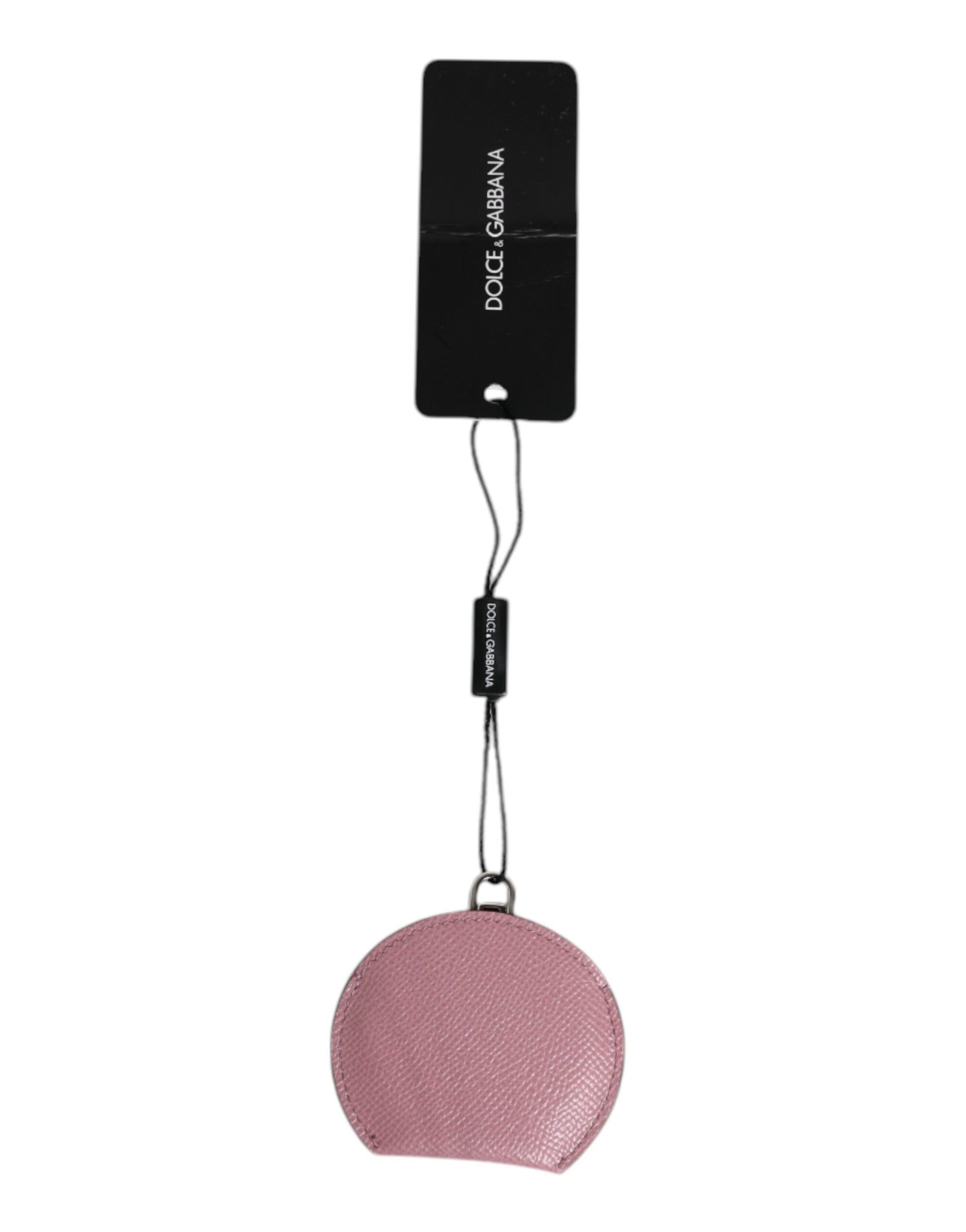 Pink Calfskin Leather Round Logo Hand Mirror Holder